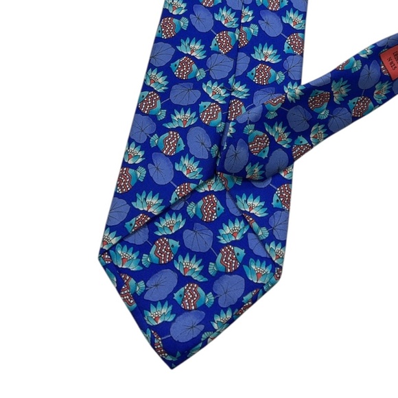 LEONARD Blue Fish Floral Leaf Silk LUXURY Tie ITALY - Picture 7 of 8